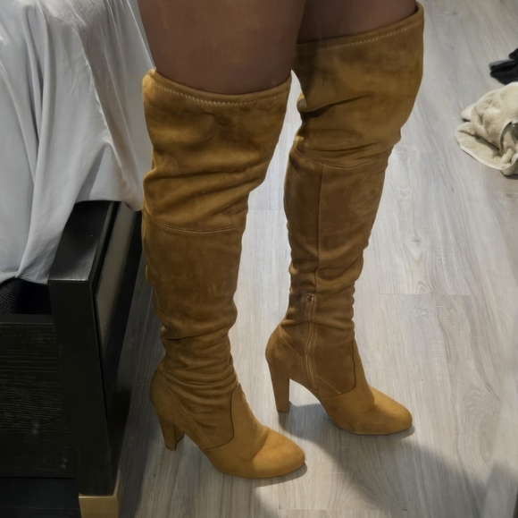 Wild Diva Lounge Amaya Women's Over The Knee Tie Up High Block Heel Dress Boots - Picture 3 of 14